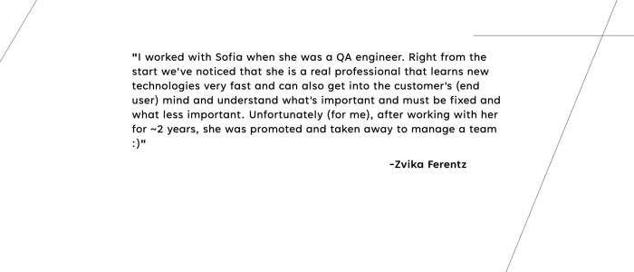 Sofia Zelenova testimonial from Zvika Ferentz